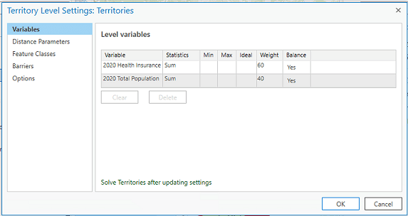 Territory Design level settings