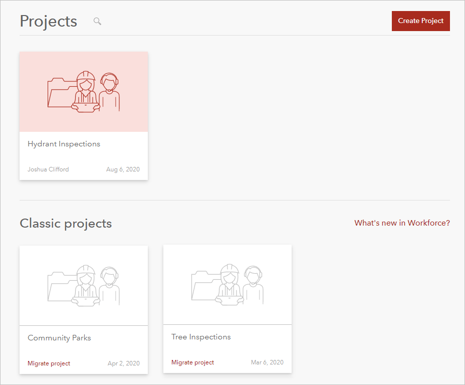 Project page displaying projects enabled for offline use and Classic projects
