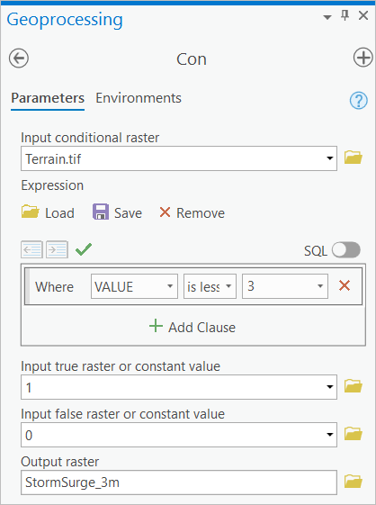 The Con tool in the Geoprocessing pane