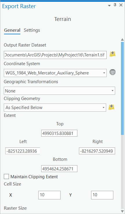 Export Raster pane