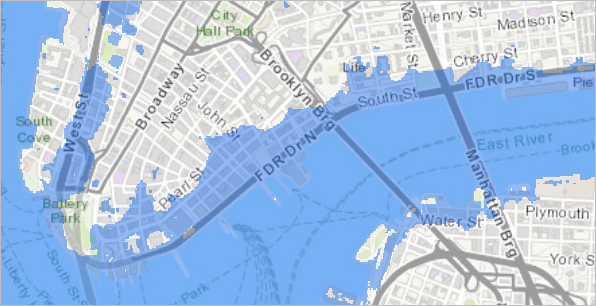Map with storm surge in blue Map with storm surge in blue