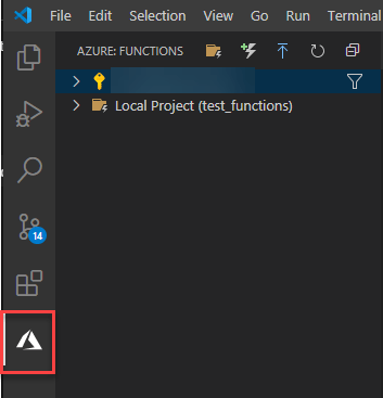 Azure icon outlined in red after installing the Azure Functions extension.