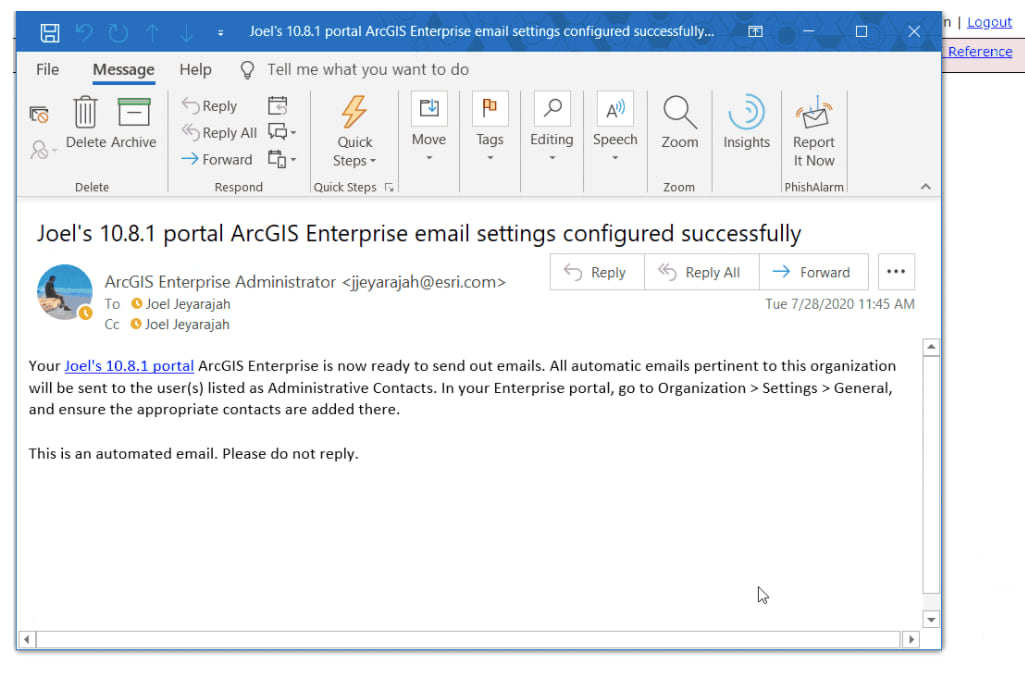 Using test email settings operation to confirm sending emails in portal.