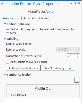 Annotation Feature Class Properties pane Annotation Feature Class Properties pane