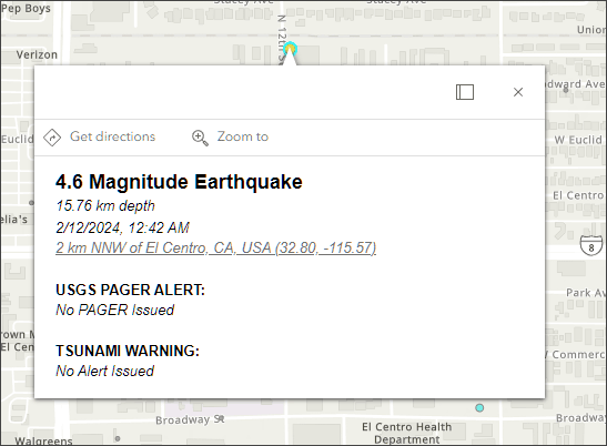 Events by Magnitude layer pop-up