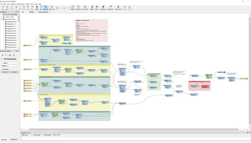 The layout of the FME workbench the geoprocessing tool is based on. The layout of the FME workbench the geoprocessing tool is based on.