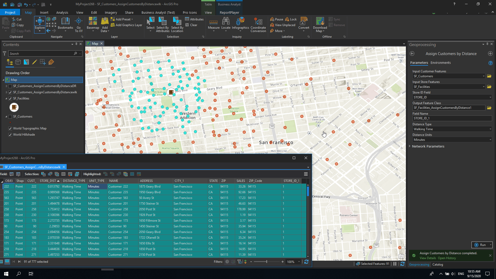 Customers Assigned to Stores on Map