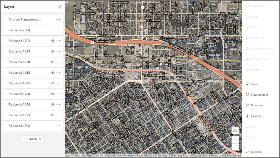 Image of City of Redlands imagery data displayed in Map Viewer Beta