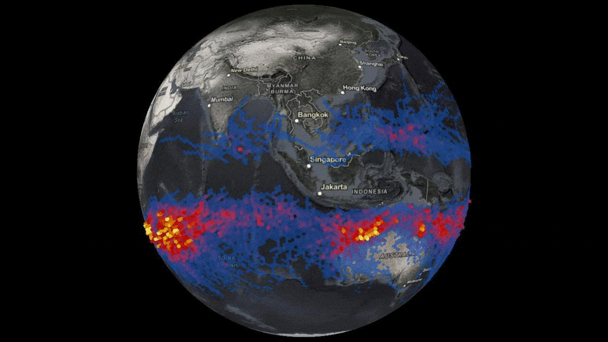 This animated gif is a sample of the cyclone frequency map from the story. It is highlighting the Indian Basin.