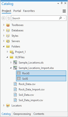 Expanded Excel workbook displaying two worksheets, Rock$ and Soil$