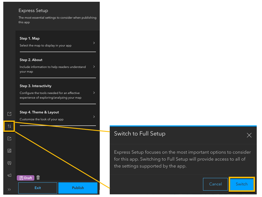 Image of Switch to Full Setup option on configuration panel