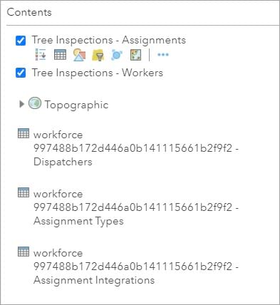 Contents pane with Workforce feature service content