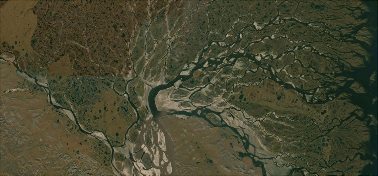 Satellite imagery of the Lena River Delta in Siberia Satellite imagery of the Lena River Delta in Siberia