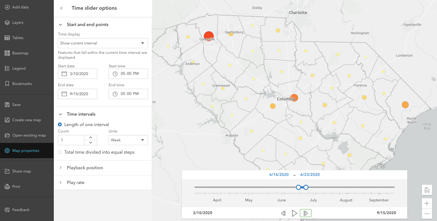 Map time settings or Map Viewer