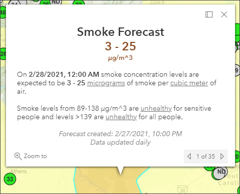 Smoke Forecast pop-up