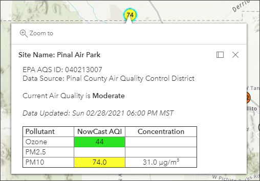 Air Quality pop-up