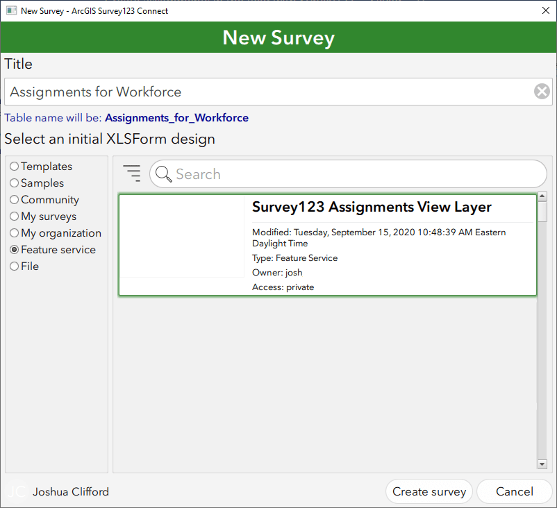 New Survey window