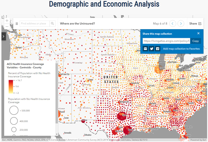 Map 6 of 8 in a carousel-based collection of maps: Where are the uninsured? Map 6 of 8 in a carousel-based collection of maps: Where are the uninsured?