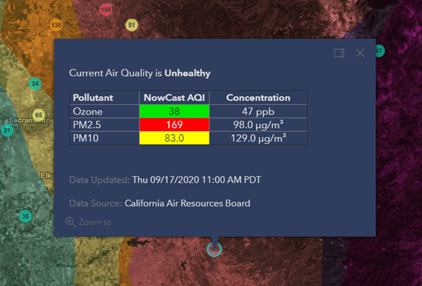 pop-up with air quality