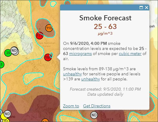 Smoke forecast pop-up