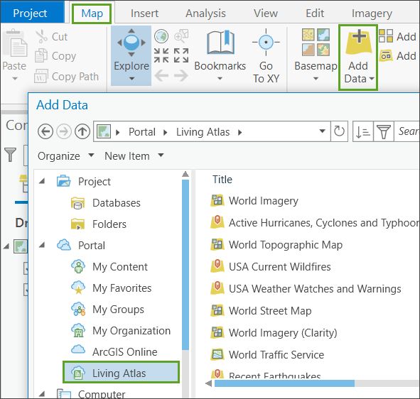 Access Living Atlas from ArcGIS Pro