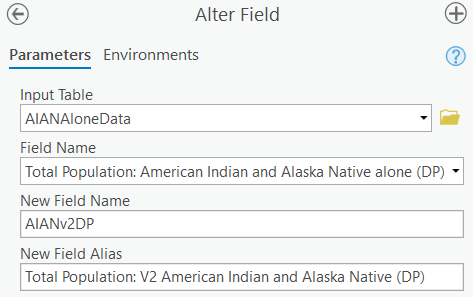 Alter Field tool parameters