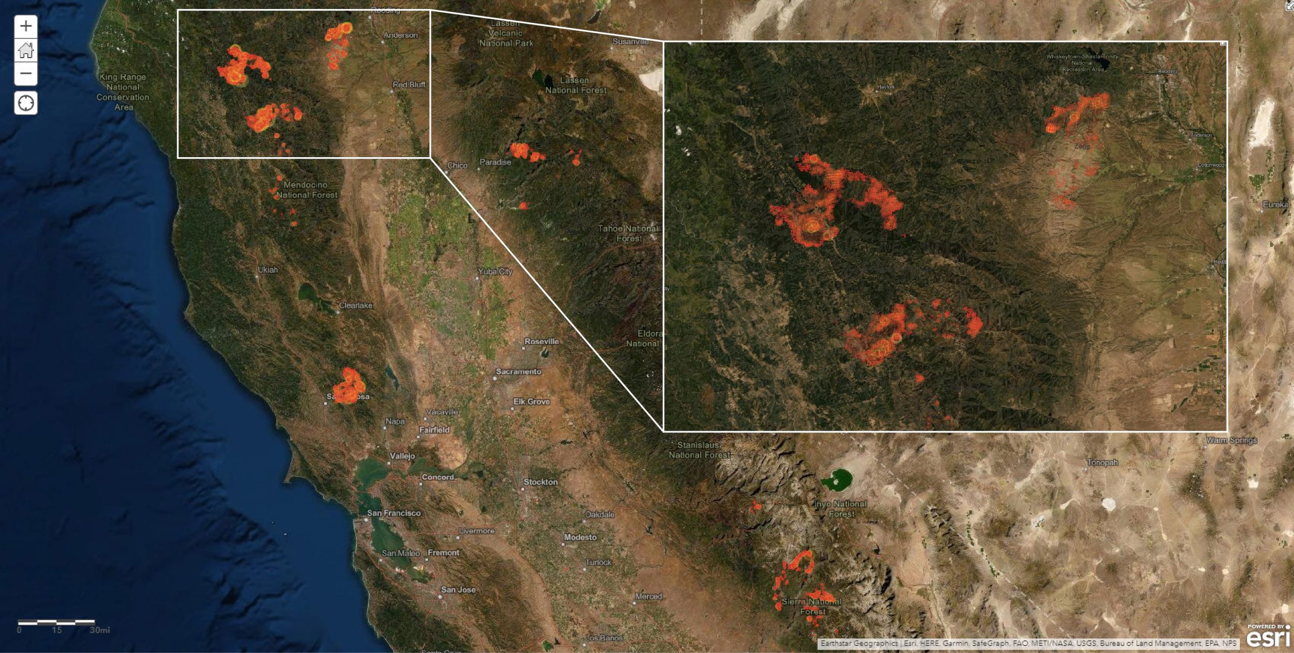 Thermal imagery of California wildfires