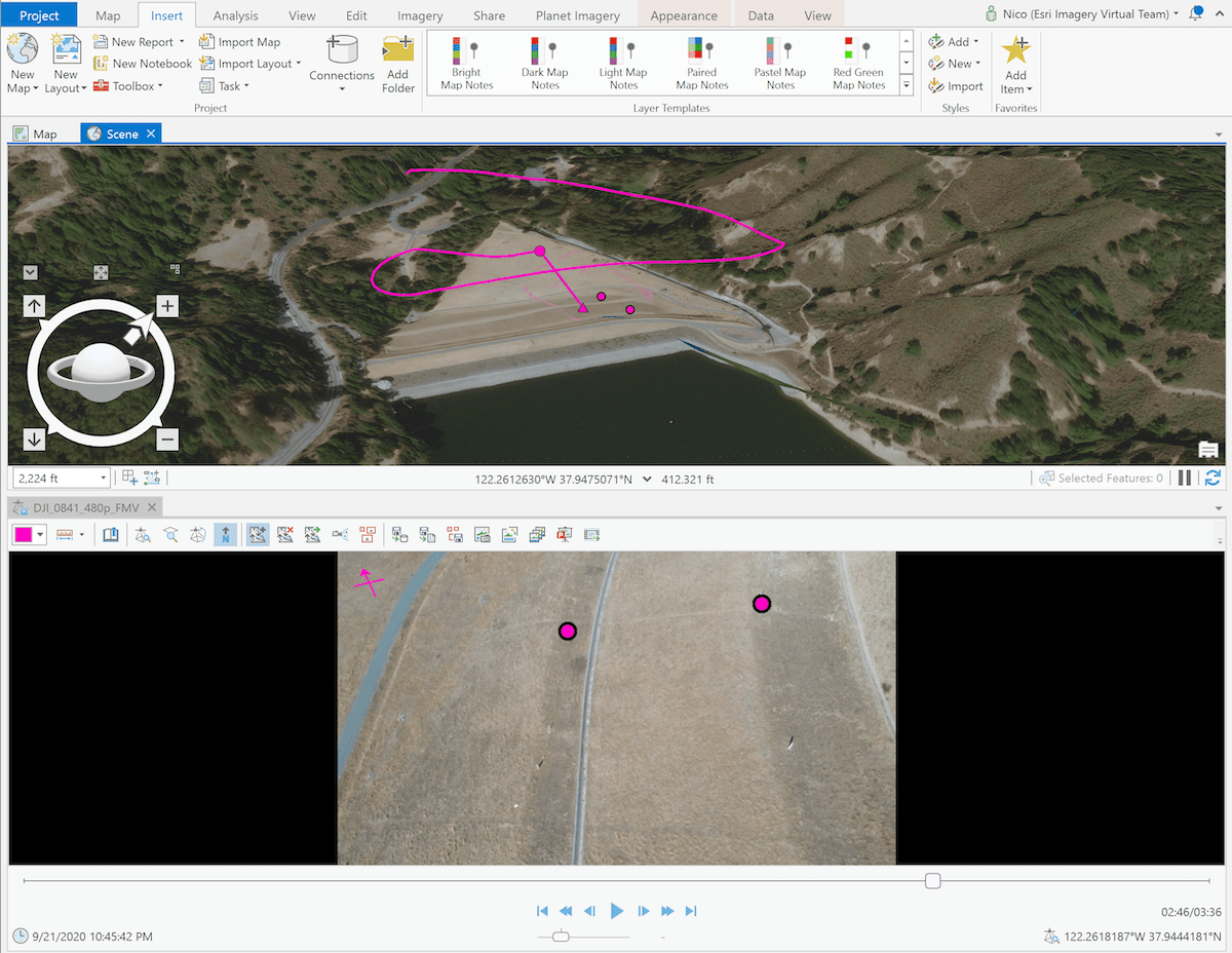 ArcGIS Pro FMV displaying 3D scene and drone video