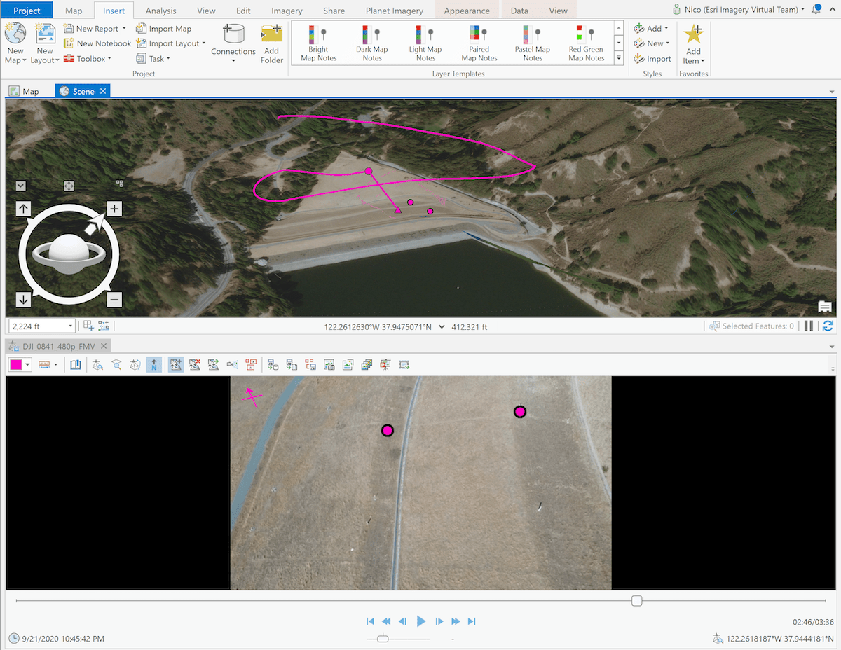ArcGIS Pro FMV displaying 3D scene and drone video ArcGIS Pro FMV displaying 3D scene and drone video