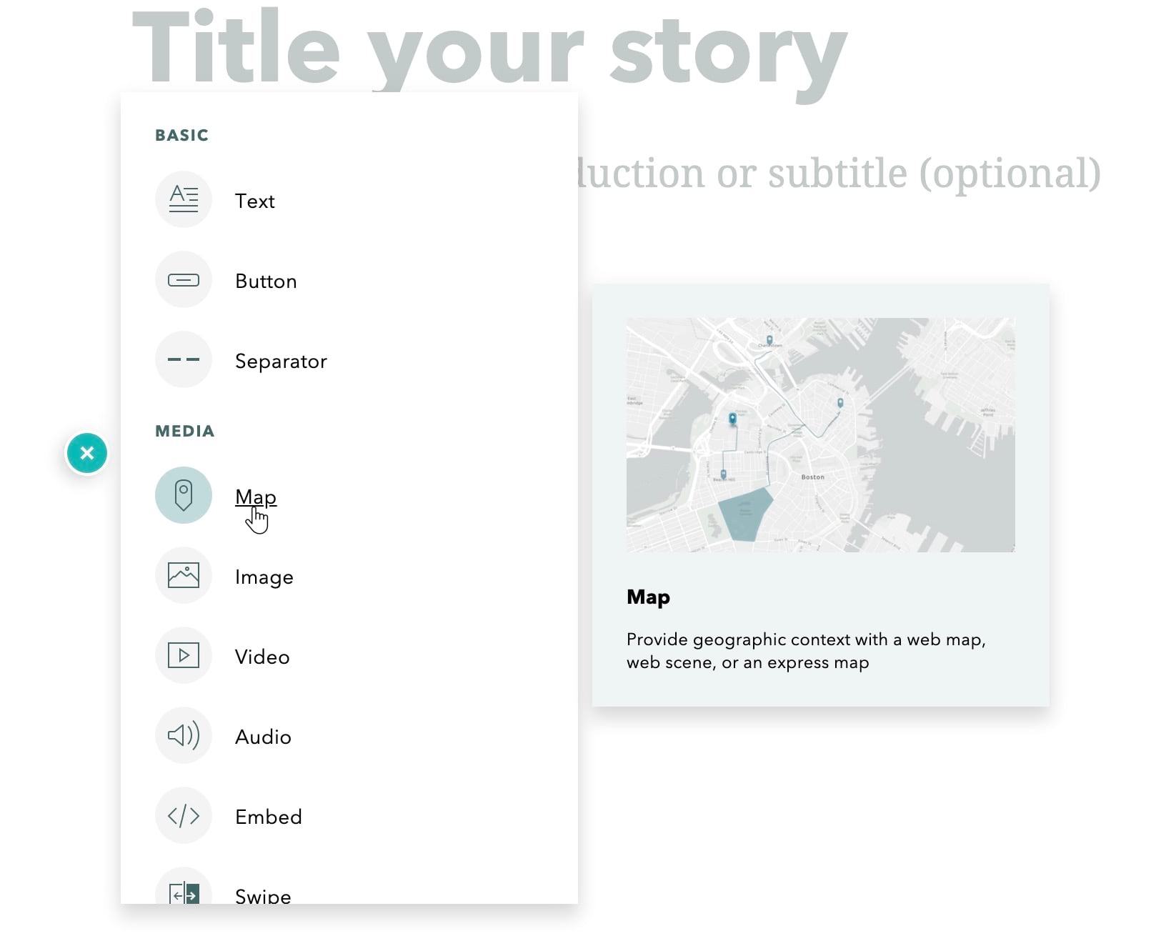 Story builder block palette