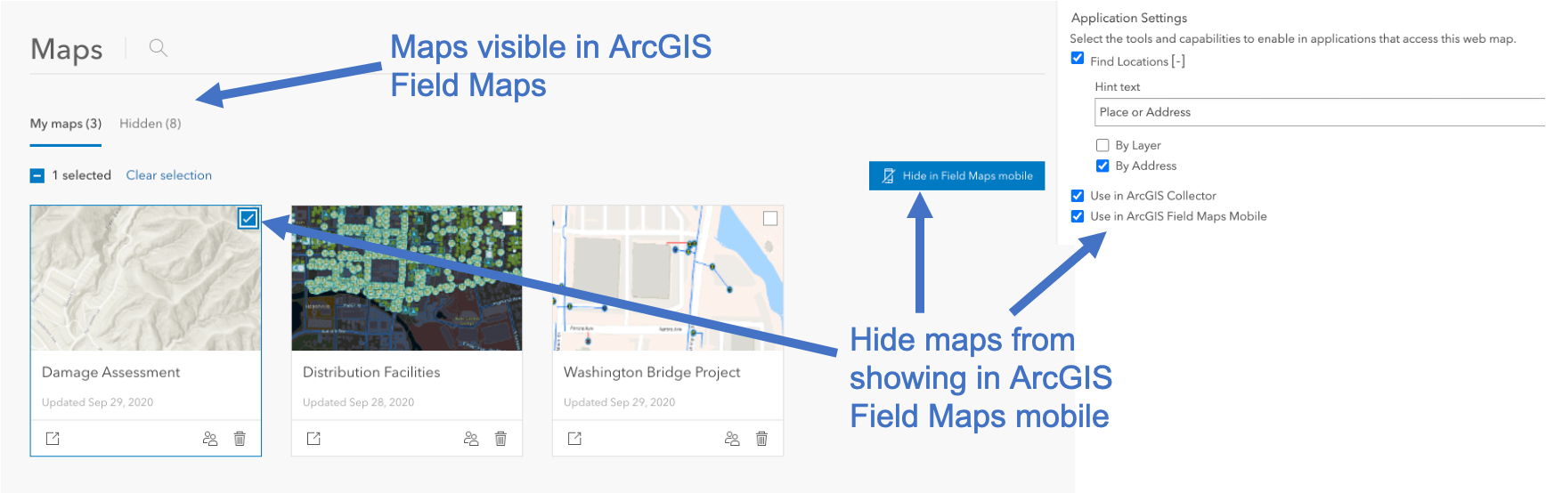 Show or hide maps in ArcGIS Field Maps Show or hide maps in ArcGIS Field Maps