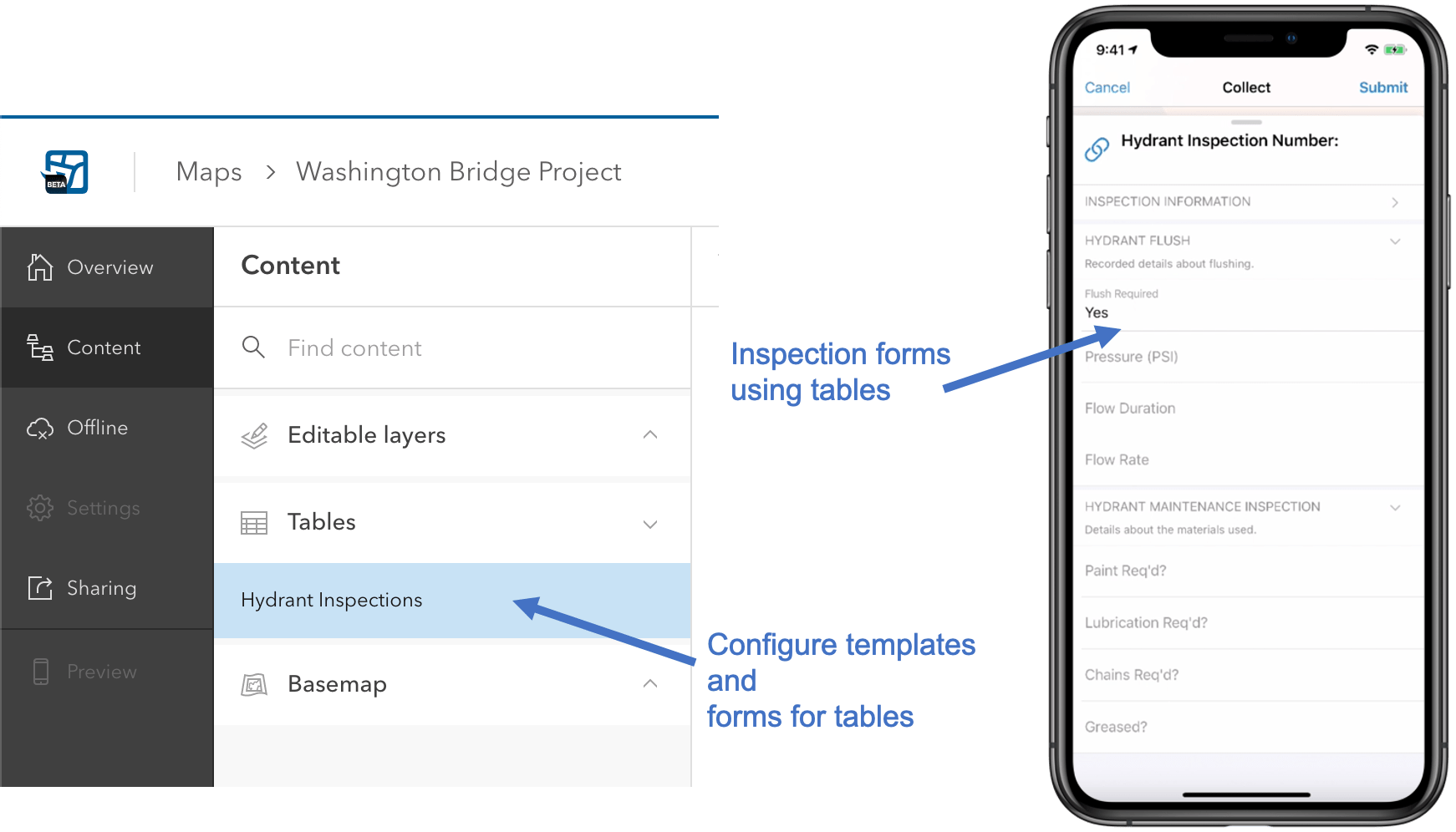 Use forms with related tables to complete inspection reports