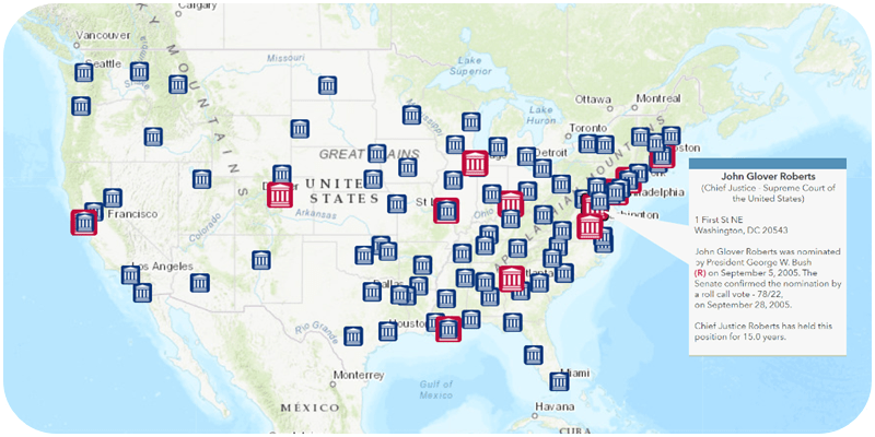 Map displaying Article III federal court locations across the United States