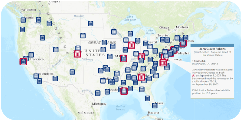 Map displaying Article III federal court locations across the United States Map displaying Article III federal court locations across the United States