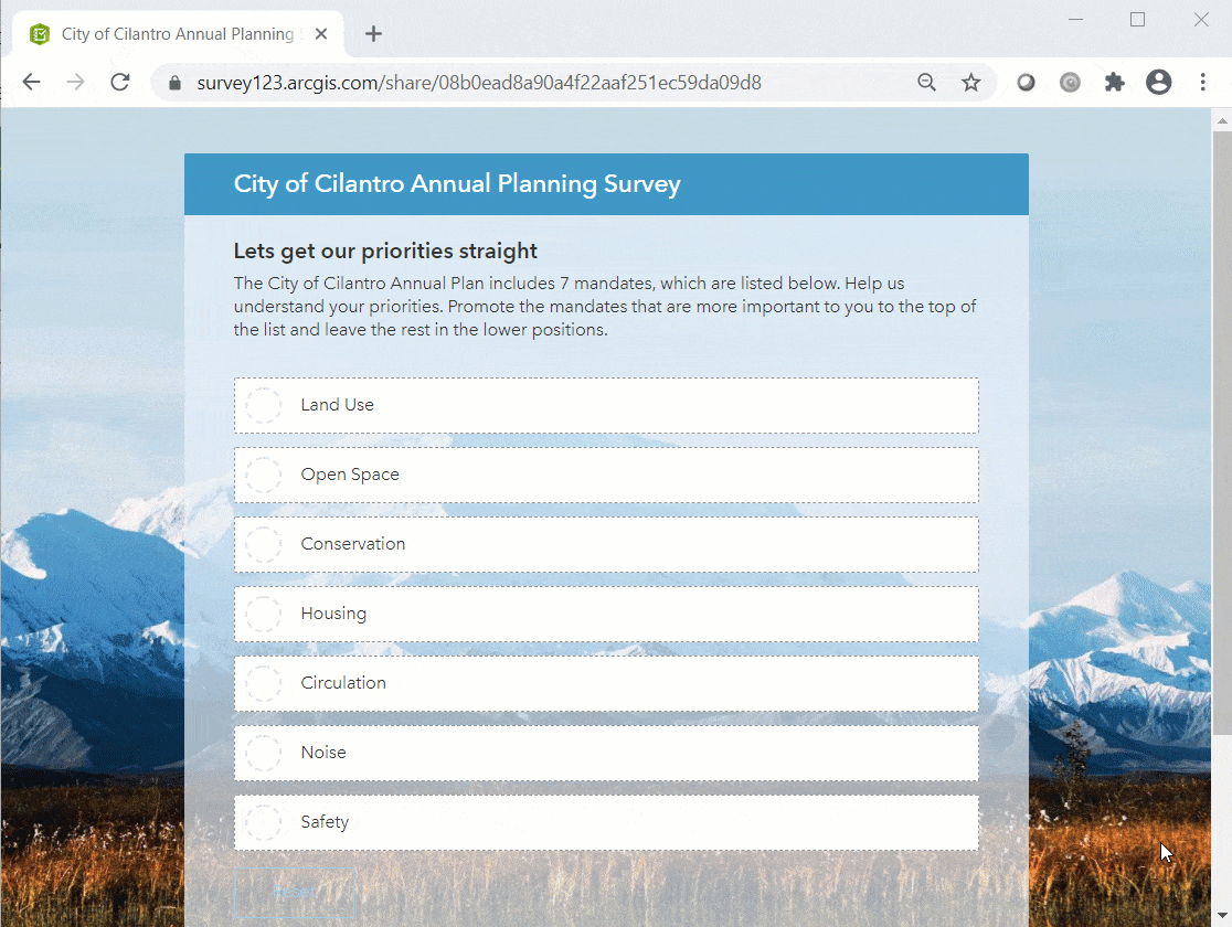 Survey123 Ranking Question Type