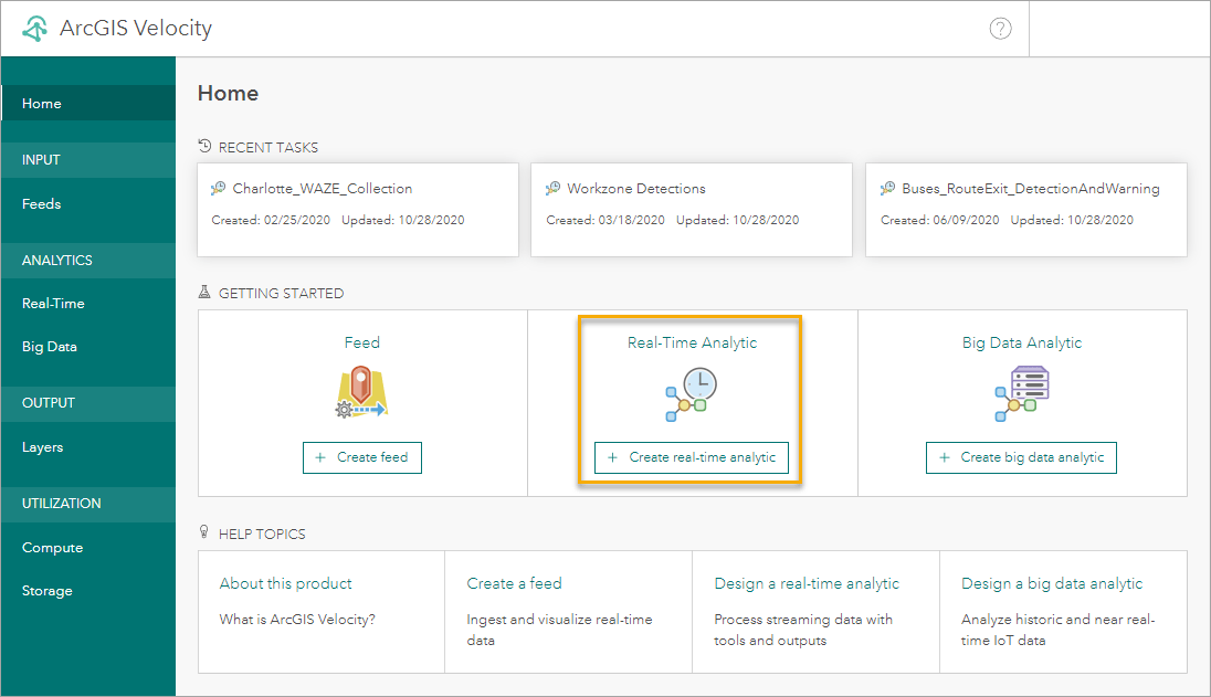 ArcGIS Velocity app real-time analytics