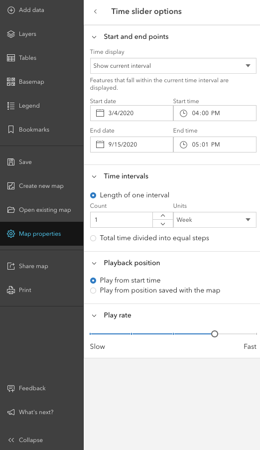 Time settings in Map Viewer Beta