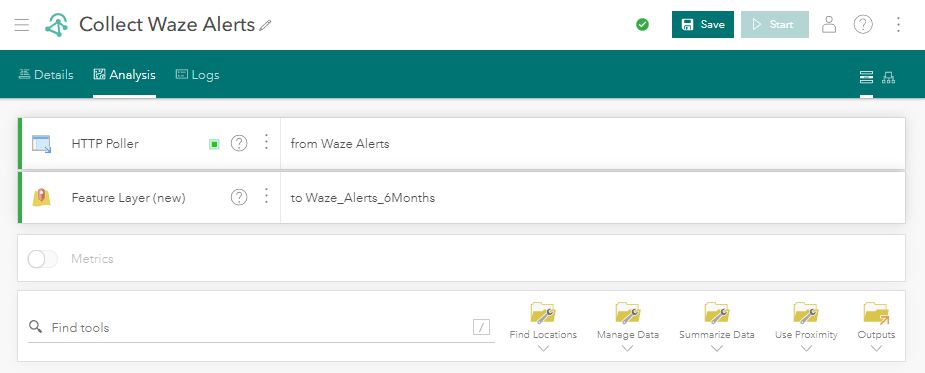 ArcGIS Velocity real-time analytic Waze with output