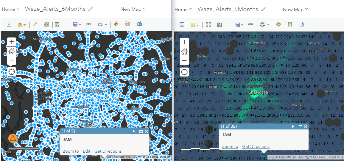 ArcGIS Velocity collected Waze alerts