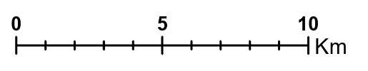 A stylized scale bar in ArcGIS Pro showing 10 kilometers