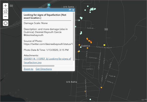 Image of web map with configured pop-up open