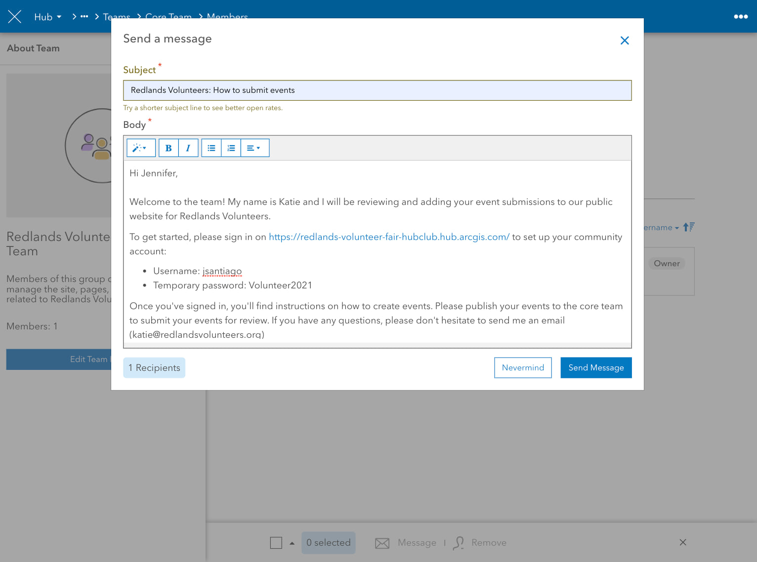 The body of email sent to a Hub group. The body of email sent to a Hub group.