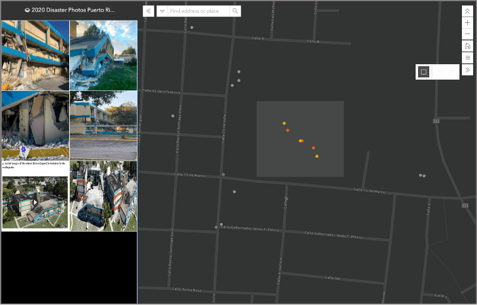 Image of a web map with the feature selection tool enabled and a set of features selected Image of a web map with the feature selection tool enabled and a set of features selected