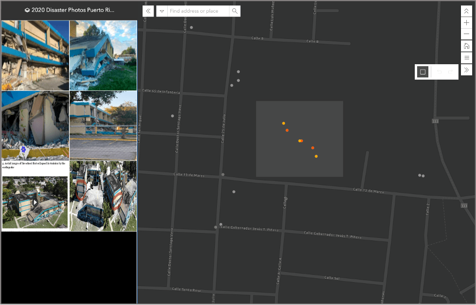 Image of a web map with the feature selection tool enabled and a set of features selected