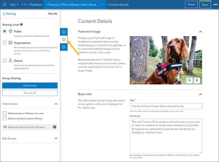 ArcGIS Hub new content details