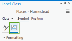 Formatting tab on the Symbol tab of the Label Class pane