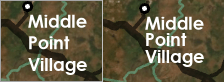 A map label with default line spacing compared to reduced line spacing