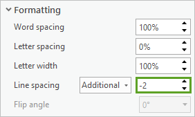 Line spacing set to -2 in the Formatting section Line spacing set to -2 in the Formatting section