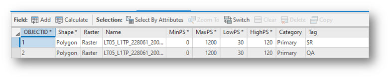 The SR and QA values in the Tag field of the Footprint attribute table