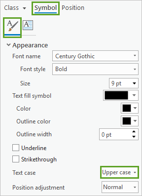 Text case set to Upper case Text case set to Upper case